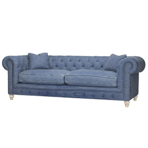 Sofá elegante vintage de terciopelo Chesterfield de 3 plazas, telas con mechones para muebles de sala de estar de hotel o villa - Product Image 1