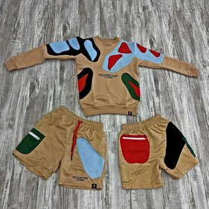 Survêtement patchwork à blocs de couleurs pour hommes Ensemble 2 pièces Sweat-shirt et short Streetwear Mode Dernier cri Logo personnalisé disponible Décontracté - Product Image 5