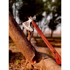 Jexmoo 34 "ขวานสแตนเลสแบบทำมือด้ามจับไม้ชิงชันหนังสำหรับกลางแจ้งของขวัญวันพ่อของอุตสาหกรรม - Product Image 3