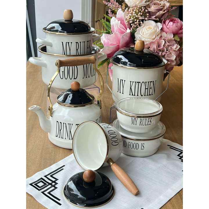 Enameled Ivory Kitchen Set 6 Pieces