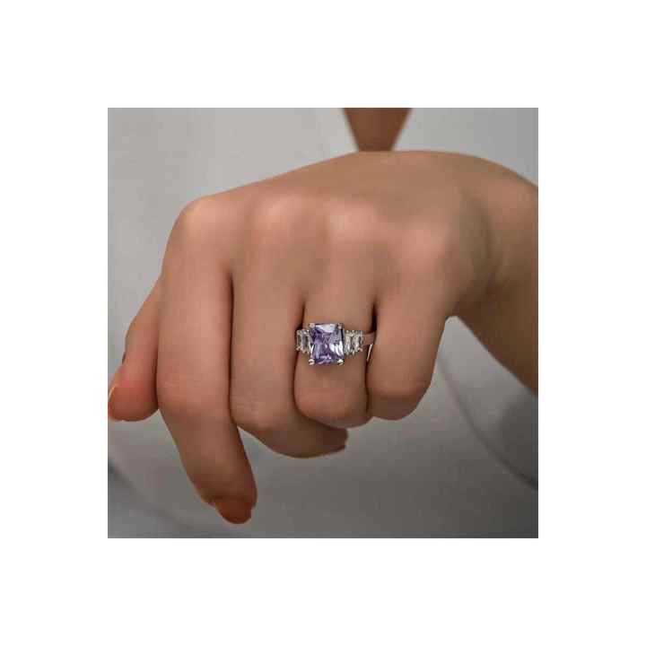 Silver Lilac Baguette Stone Ring