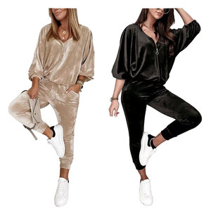 Thời Trang Ưa Thích Phụ Nữ Rắn Áo Nhung Dây Kéo Top Dưới Chất Lượng Cao Mới Nhất Phong Cách Velvet Tracksuit <span class=keywords><strong>Set</strong></span> - Product Image 3