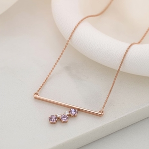 ทอง10K ของขวัญหรูหราหรูหราไพลินสีม่วงและเพชรคลัสเตอร์บาร์สร้อยคอเครื่องประดับอย่างดีสายโซ่ - Product Image 3