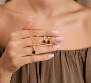 Conjunto de Collar y Aretes de Peridoto en Forma de Lágrima, Plata de Ley 925, Chapado en Oro de 14K, Joyería Nupcial de Alta Calidad, Regalo de Compromiso - Product Image 1