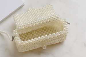 Ivory Pearl Beaded Hobo Bag Handmade Statement Purse | Elegant Bead Shoulder Bag | Vintage Style Bridal Handbag | - Product Image 2