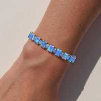 Bracelet tennis de luxe en opale bleue multifire octogonale naturelle, plaqué or 14 carats, argent sterling 925, certifié GIA