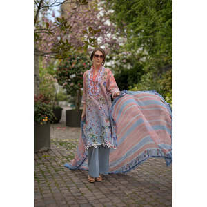 SOBIA NAZIR Collection 3 pièces en mousseline de soie Printemps KARANDI Chemise imprimée brodée Dupatta Pantalon-BIC-2565 - Product Image 4