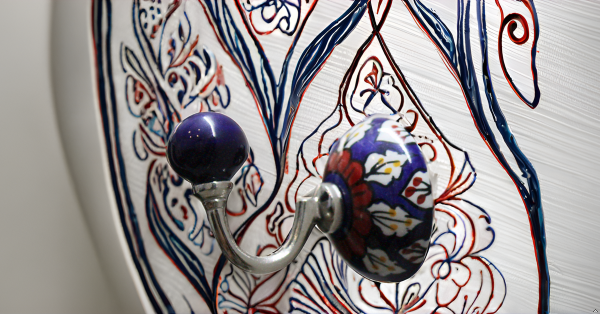 Red - Original Blue Pottery Ceramic Tile Wall Hook Hanger (1 Peg)