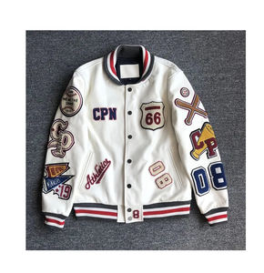 Veste bomber en cuir à lettres brodées en chenille de haute qualité, streetwear avec logo personnalisé, polaire d'hiver pour hommes - Product Image 1