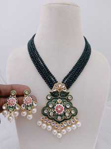 Collar antiguo de artesanía con pintura de Meenakari para mujer, peso ligero con colección de perlas única para boda y fiesta - Product Image 4