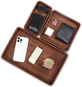 Juego de 3 bandejas de servicio de ratán, bandeja de almacenamiento respetuosa con el medio ambiente doméstica hecha en Vietnam, duradera y hermosa al por mayor - Product Image 3