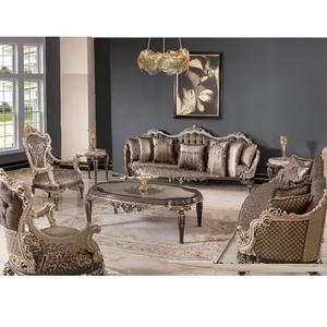 Juego de Sofás de Madera de Teca con Acabado Metálico de Estilo Regio y Moderno para Sala de Estar, con Diseño Tapizado - Product Image 1