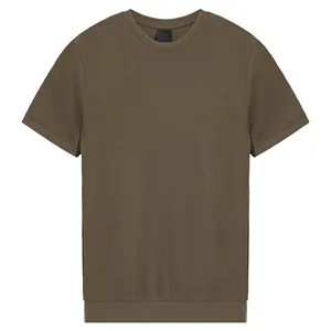 Camisetas 100% de cor cáqui para homens, design de alta qualidade, meia manga, ajuste regular, roupas masculinas, camisas para homens