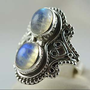 Rainbow Moonstone <b>Statement</b> <b>Ring</b> 925 Sterling Silver Handmade Boho June Birthstone Jewelry Rhodium Perfect Gift for Her Birthday - Product Image 3