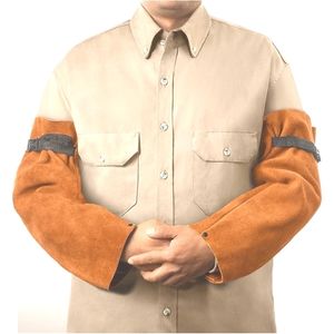 Mangas de soldadura de cuero dividido de piel de vaca Mangas de cuero anticorte resistentes al calor largas con transpirabilidad para trabajos de soldadura - Product Image 1