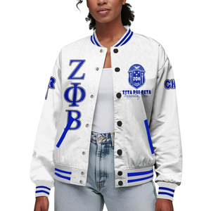 Zeta Phi Beta 1920 Sorority ZPB Fundadores Azul Blanco Varsity Letterman Chaqueta Greek Life Chenille Patch Edition - Product Image 1