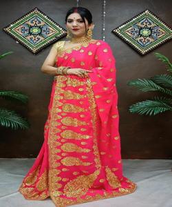 เสื้อส่าหรีดีไซน์เนอร์บอลลีวู้ดผ้าไหมเนื้อนุ่มพิมพ์ลายดิจิตอลสีแสดเข้มพร้อมเสื้อเสื้อผ้าอินเดียดีไซน์ดอกไม้ - Product Image 1