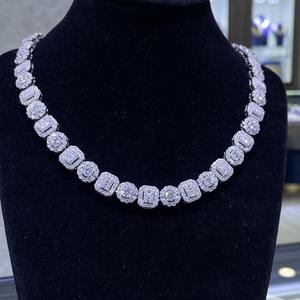 Iced Out 12mm Baguette y redondo VVS Moissanite diamante 925 Plata Hip Hop collar cadena moda joyería de gama alta para hombres regalo - Product Image 1