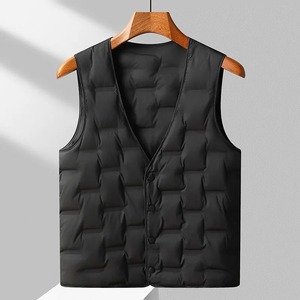 Veste en toile noire décontractée pour hommes, gilet léger et chaud, vêtements d'extérieur à simple boutonnage, manteau bouffant sans manches pour l'hiver, vêtements de qualité - Product Image 1