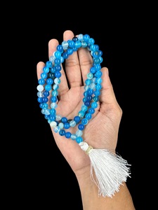 Collana di perle di Mala agata blu con perline di preghiera 108 fatte a mano con <span class=keywords><strong>pietre</strong></span> preziose per la <span class=keywords><strong>fertilità</strong></span> in pietra Chakra-regalo - Product Image 3