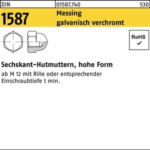 Écrou hexagonal DIN 1587 M10 SW17 en laiton chromé électrolytique - 100 pièces - Product Image 1