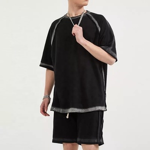 Ensemble t-shirt homme hip hop, 2 pièces, logo personnalisé, vintage, court, été, 2022 - Product Image 2