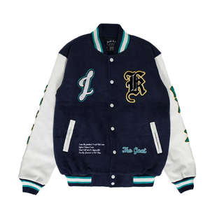 Chaqueta Universitaria de Cuero para Hombre de Alta Calidad, Chaqueta de Béisbol de Manga Larga con Bordado de Grafiti y Logotipo Personalizado - Product Image 1