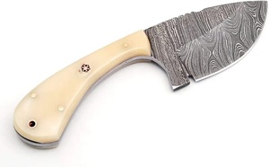Cuchillo de Desollado de Acero de Damasco Hecho a Mano Personalizado, Hoja Fija, Mango de Hueso, Funda de Cuero, para Campamento, Caza, Aire Libre, OEM, Venta al por Mayor - Product Image 2