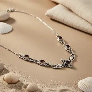 Collar de Plata 925 con Cuentas y Granate para Mujer, Joyería Fina - Product Image 2