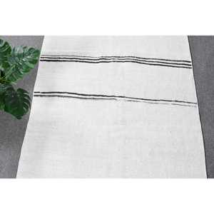 Tapis turc vintage 2,6x11,4 pi (80x348 cm), tapis en laine blanche Kilim - Product Image 5