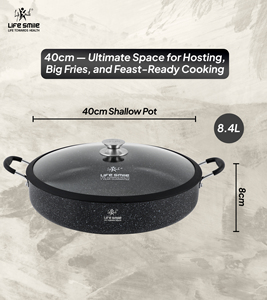 Olla Poco Profunda Antiadherente de Granito Premium con Tapa de Vidrio y Borde de Silicona - Product Image 2