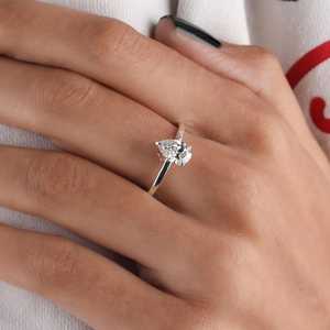 Anillo de compromiso de diamante solitario, corte de pera, Diamante de laboratorio, boda, Diamante cultivado, anillo de oro blanco sólido nupcial - Product Image 3