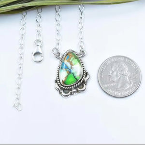 Sterling Silver Necklace With <b>Peacock</b> Dahlia Turquoise Handmade Adjustable Chain <b>Jewelry</b> For Women Artisan Look - Product Image 1