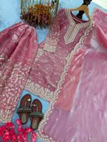 Conjunto de Dupatta de Seda de Diseño TENNECY para Bodas y Fiestas Diwali, Reversible, con Bordado Intenso, de Secado Rápido, Sin Arrugas, Largo hasta el Tobillo