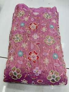 Tela de Bordado Premium de Alta Calidad, Estilo Floral Jacquard con Lentejuelas y Georgette, para Vestidos, Trajes y Decoración del Hogar, HONEY - Product Image 4