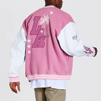Veste de universitaire Letterman rose vintage pour hommes, personnalisée OEM, vente en gros, manches en cuir brodées en chenille pour l'automne Vestes de baseball