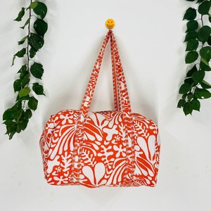 Bolsa de Viaje Deportiva Acolchada de Lujo Hecha a Mano, Diseño Floral Naranja, Algodón, Gran Capacidad, Resistente, para Fin de Semana - Product Image 1