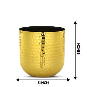 Maceta de Metal dorado tallada a mano en relieve diámetro 8,75 "altura 9 ecológico 10 litros para sala de estar dormitorio hogar jardín - Product Image 4