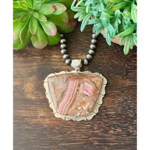 จี้เงินแท้ Larry Kay ประดับโรโดโครไซต์และเพชร พร้อมชาร์มโรสโกลด์ - Product Image 1