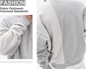 Sweat-shirt à col rond pour homme 100% coton, manches longues, polaire léger, décontracté, pour l'hiver, entraînement, pull oversize, patchwork uni - Product Image 3