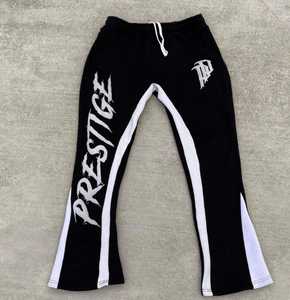 Pantalons de survêtement évasés en toile 100% coton, très vendus |   Pantalons de survêtement empilés pour hommes, jogging, impression personnalisée en relief, poids lourd, haute qualité - Product Image 1