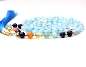Top Grade 7 Chakra 108 noué Mala perles collier aigue-marine Yoga bijoux par artiste indien à la main perles chaînes - Product Image 5
