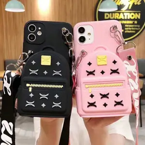 Cute Cartoon Crossbody Bag Silicone Phone Case For iPhone 14plus 13mini 12Pro 11promax XSmax XR 7 8plus Soft Protect Phone Case