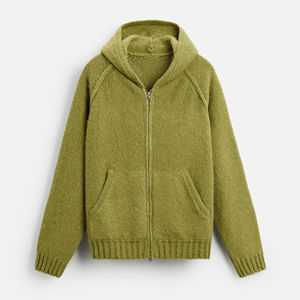 Winter Custom Logo Chunky Plain Designer Cotton Oversized Knitted Full Zip up Hoodies <b>Men</b> <b>Cardigans</b> Hooded <b>Sweaters</b> high quality - Product Image 1