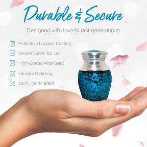 Blue Keepsake Small Urns <b>for</b> Human <b>Ashes</b> Set <b>of</b> 4 with <b>Box</b> & Bags - Blue Urns <b>for</b> <b>Ashes</b> Adult Male & Female - Handcrafted - Product Image 3