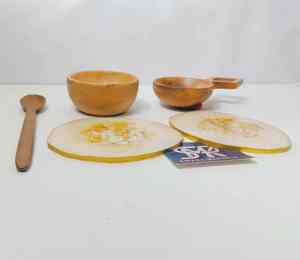 Premium 5-Piece <b>Wooden</b> Bowl and <b>Spoon</b> <b>Set</b> with 2 Resin Coasters by ArtisanHome Elegant Handcrafted Kitchen and Dining Ensemble - Product Image 2
