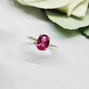 Bague en argent tourmaline rose naturelle 925 argent Sterling tourmaline rose pierre précieuse déclaration en argent fait à la main argent bohème - Product Image 5