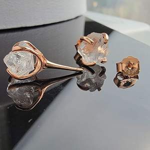 Handmade April Birthstone Earrings for Women Classic Rose Gold-Plated Genuine Clear Quartz <b>Stud</b> Jewelry Gold-Plated Gift - Product Image 2