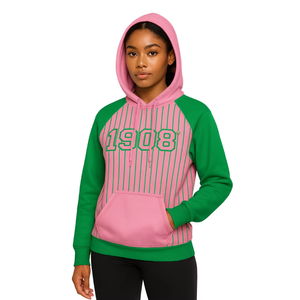 Sweat à capuche en coton mélangé à rayures vertes et rose 1908, vêtements de sororité grecque, personnalisé, Divine Nine HBCU, vie grecque - Product Image 1