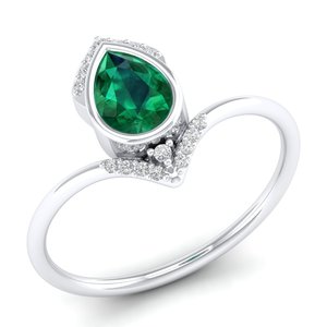 Anillos de Compromiso REYES, Gran Venta, Oro Sólido de 14K y 18K, Corte Pera, Gema Esmeralda de 0.75 Ct con Moissanita, Joyería de Lujo para Mujer - Product Image 2